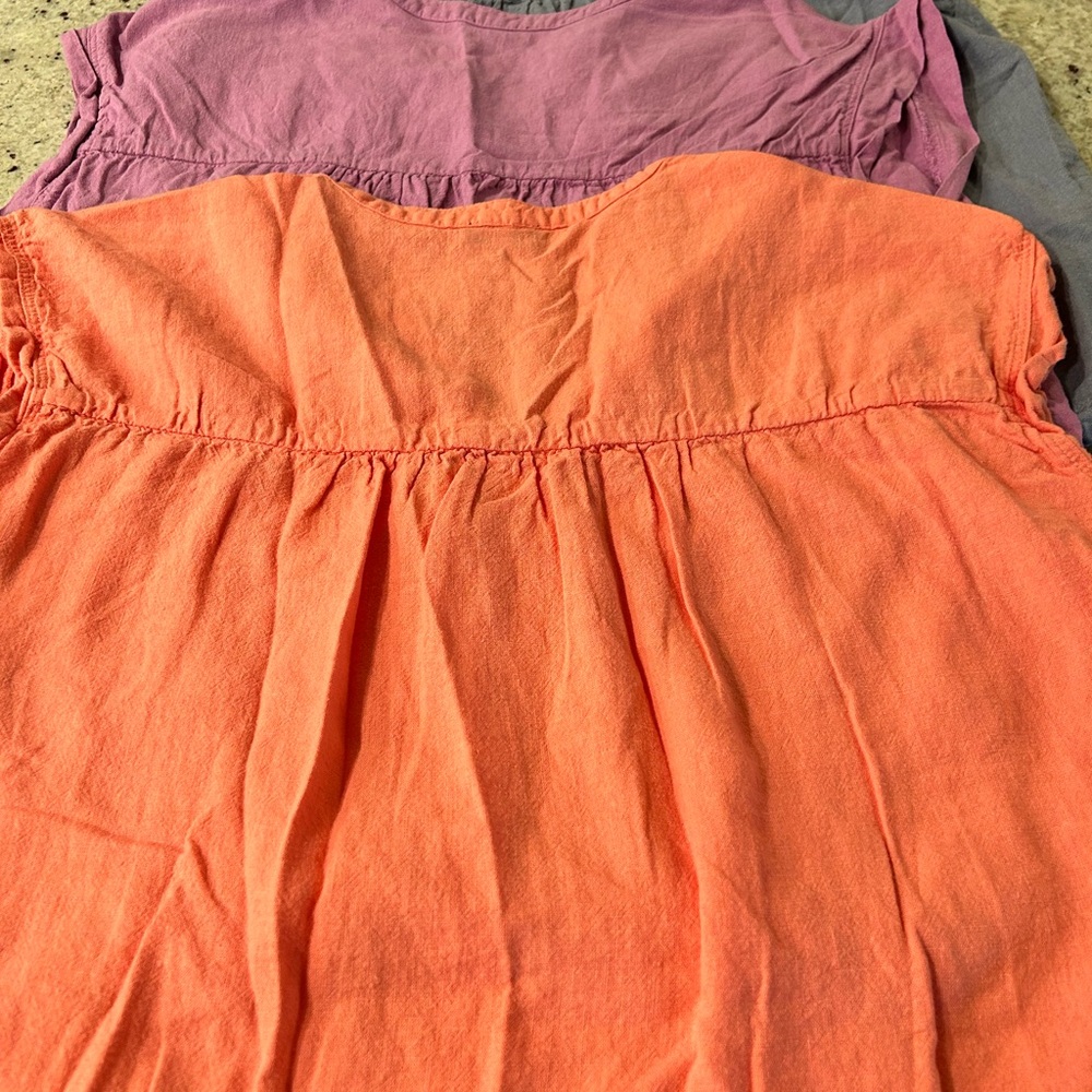 Three Splendid Linen V-Neck Tops - Purple, Light Blue, Coral - Medium - Picture 6 of 8